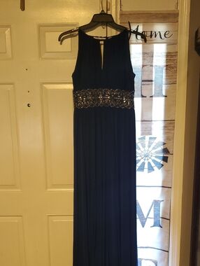 R&M Richards Navy Blue Maxi Dress with Beaded Waistband